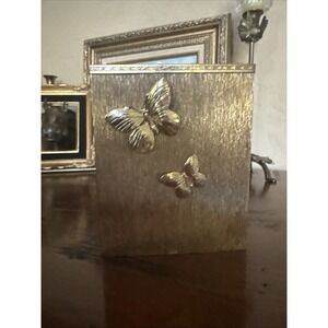 Vintage Hollywood Regency Gold Butterfly Tissue Box Cover MCM‎ Metal Square 3D